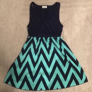 Beautiful Teal and Navy Blue Sleeveless Dress